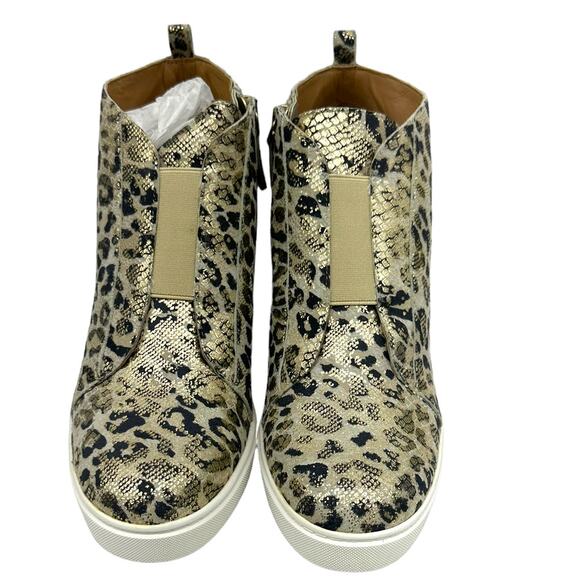 LINEA PAOLO Felicia III Wedge Platform Sneaker Metallic Gold Snake Leopard 8 - Picture 3 of 8
